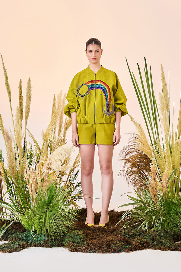 Shorts Of (Sun, Moon, Star, Rainbow Balloon Sleeves Bomber Jacket)