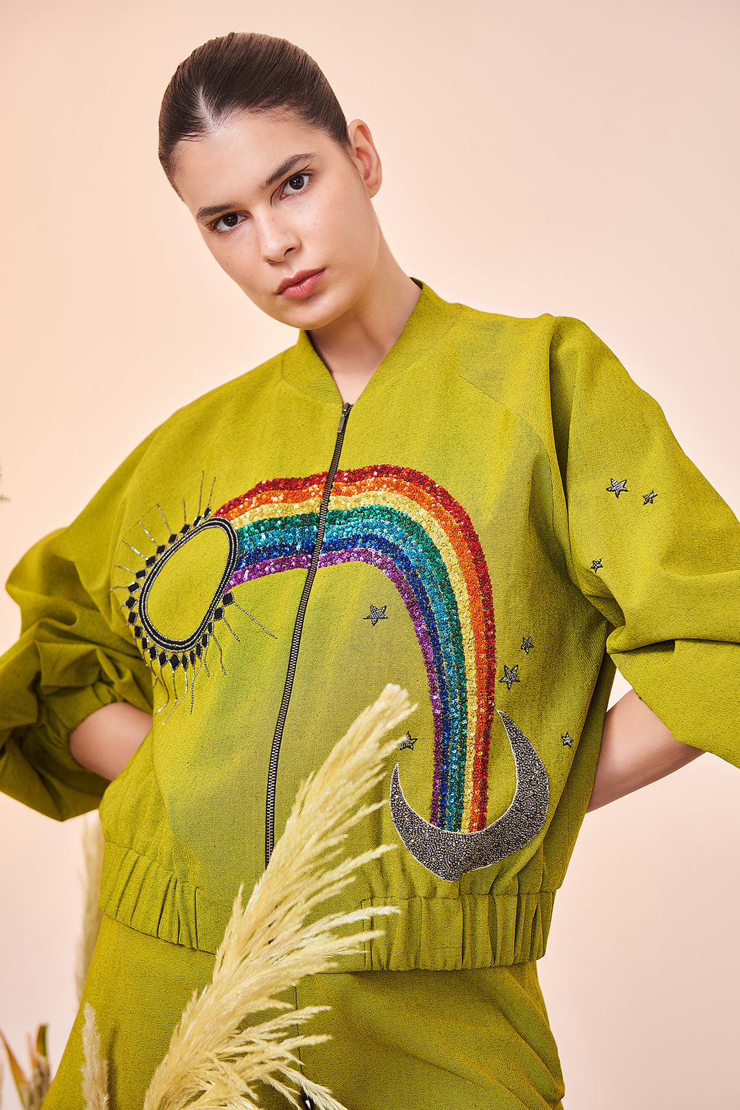 Shorts Of (Sun, Moon, Star, Rainbow Balloon Sleeves Bomber Jacket)