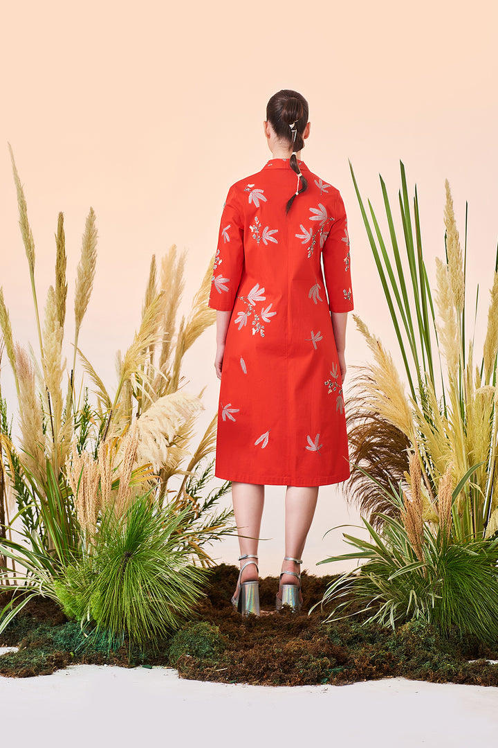 Tiny Branches Shawl Collar Long Dress