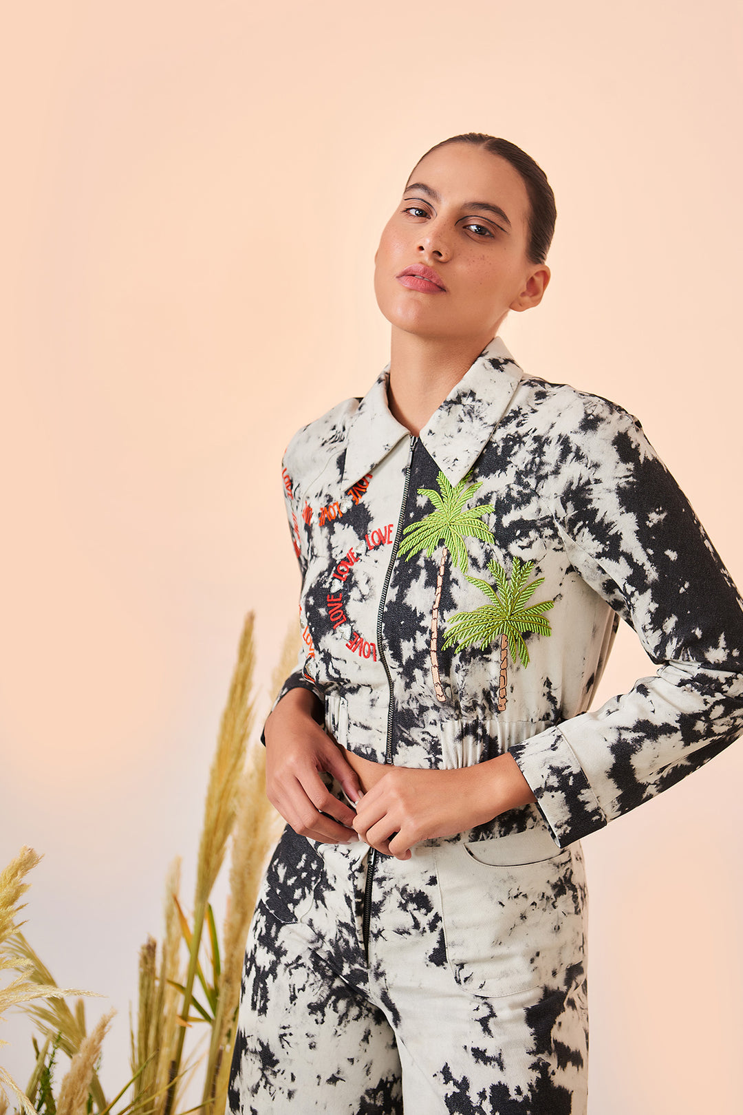 Love Circle Raglan Sleeves Short Jacket And Pant
