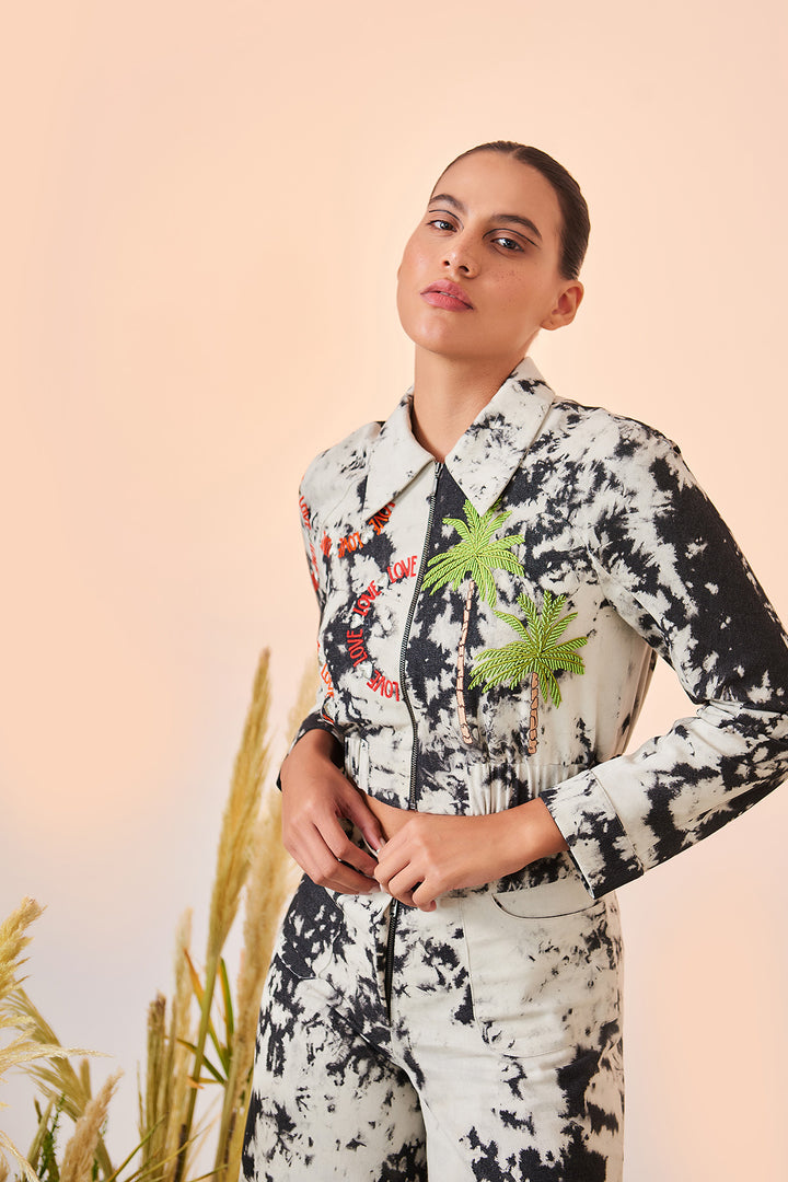 Love Circle Raglan Sleeves Short Jacket And Pant