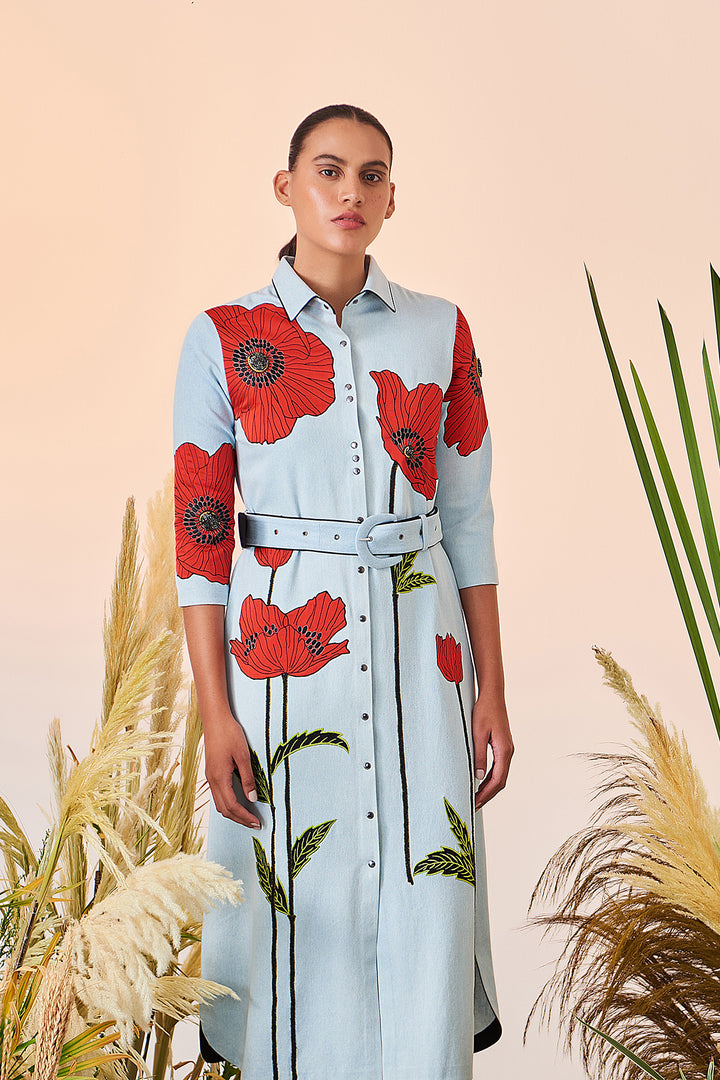 Poppy Long Shirt Dress With Buckle Belt