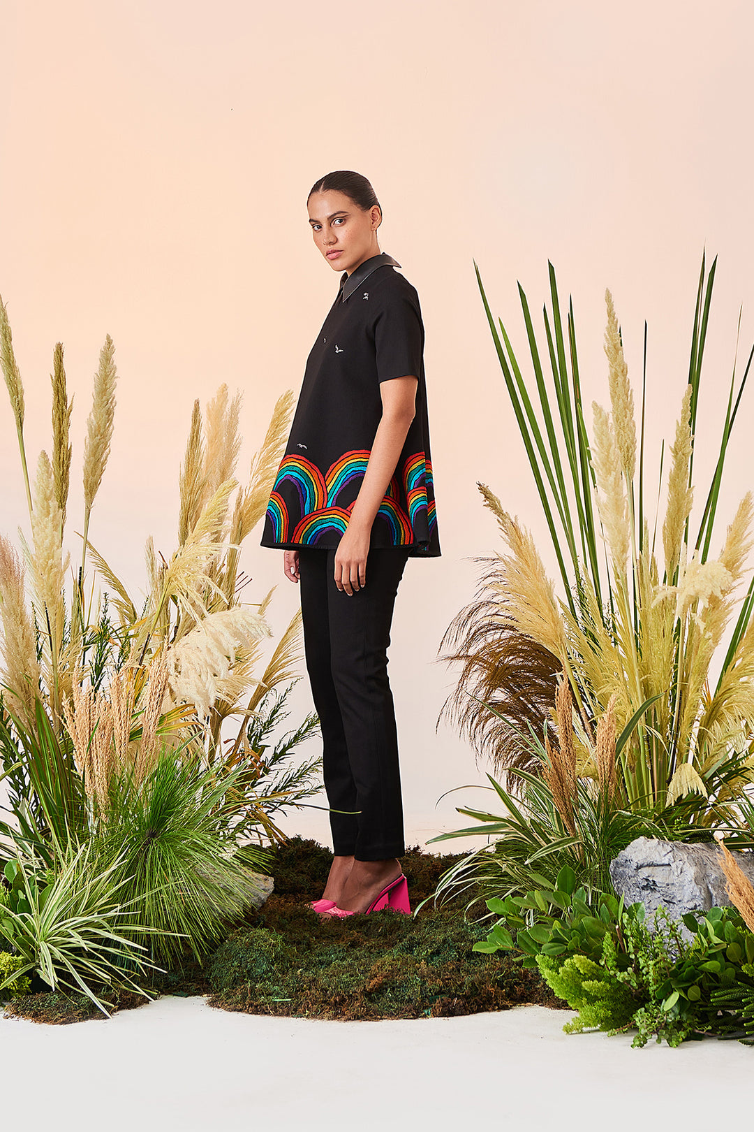 Narrow Pant Of (Rainbows And Birds Flared Top)