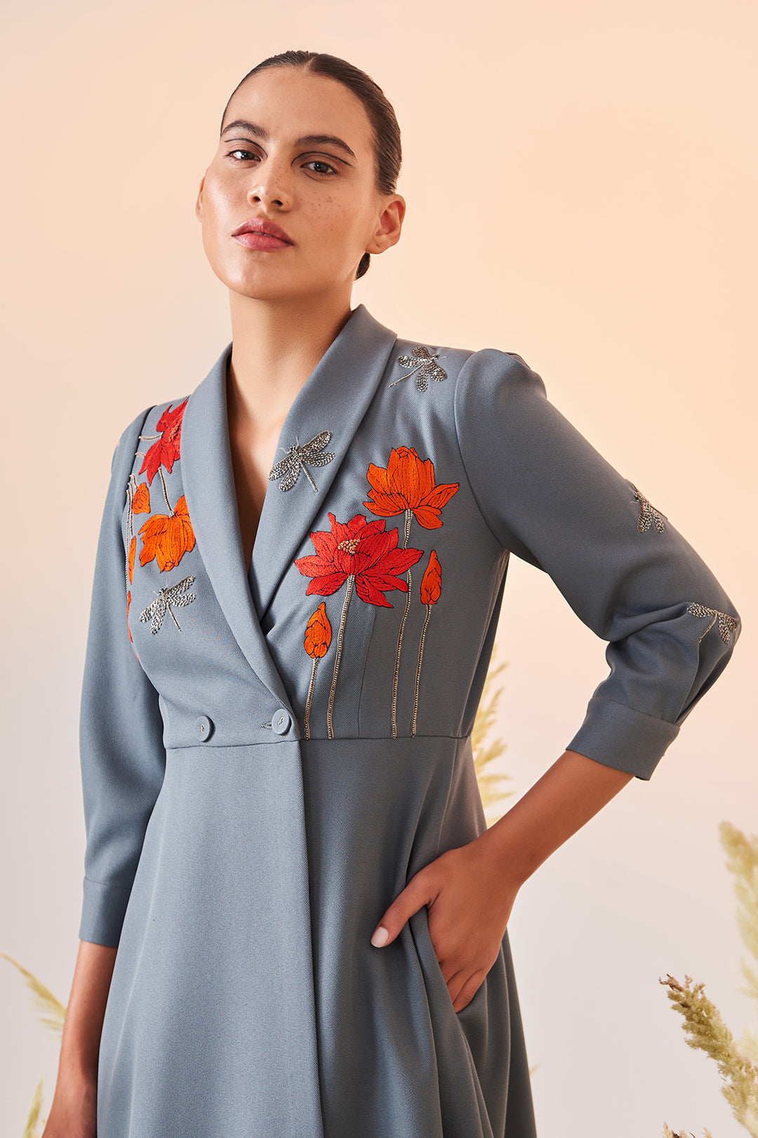 Flower And Dragonflies Wrap Dress