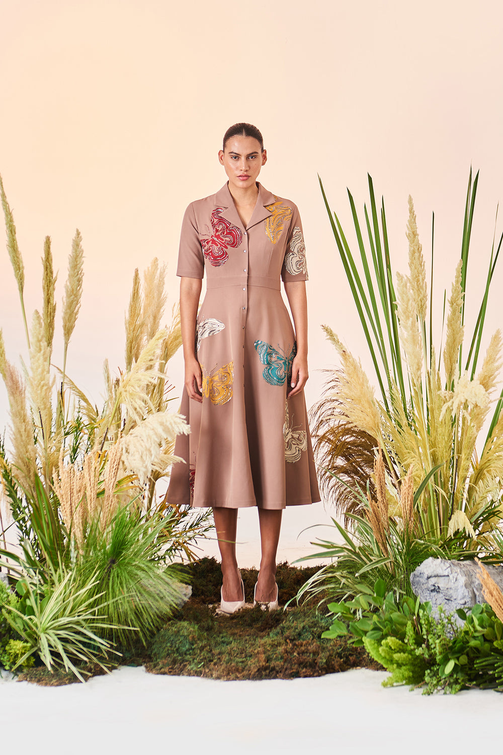 Optical Butterflies Coat Collar Circular Dress