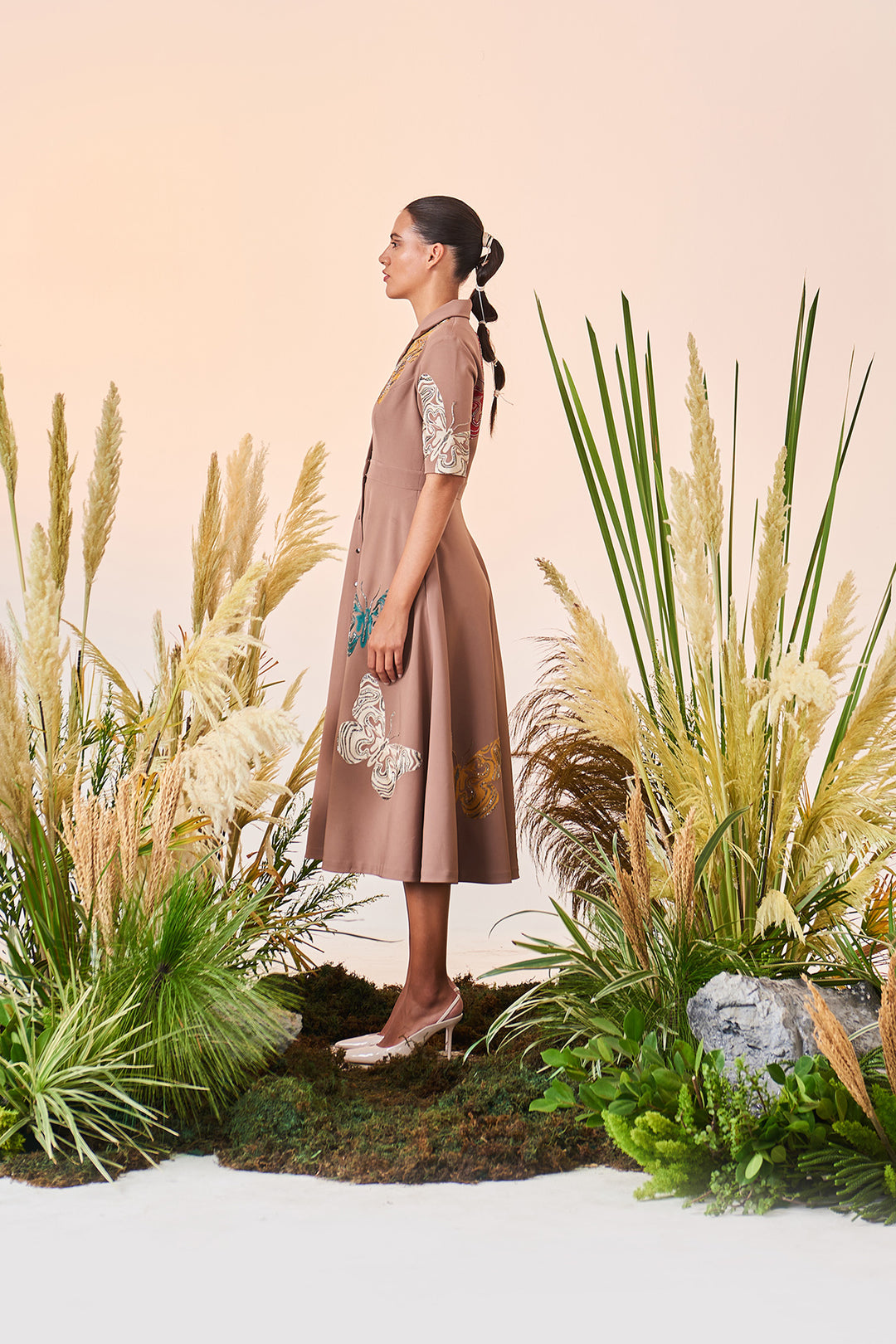 Optical Butterflies Coat Collar Circular Dress