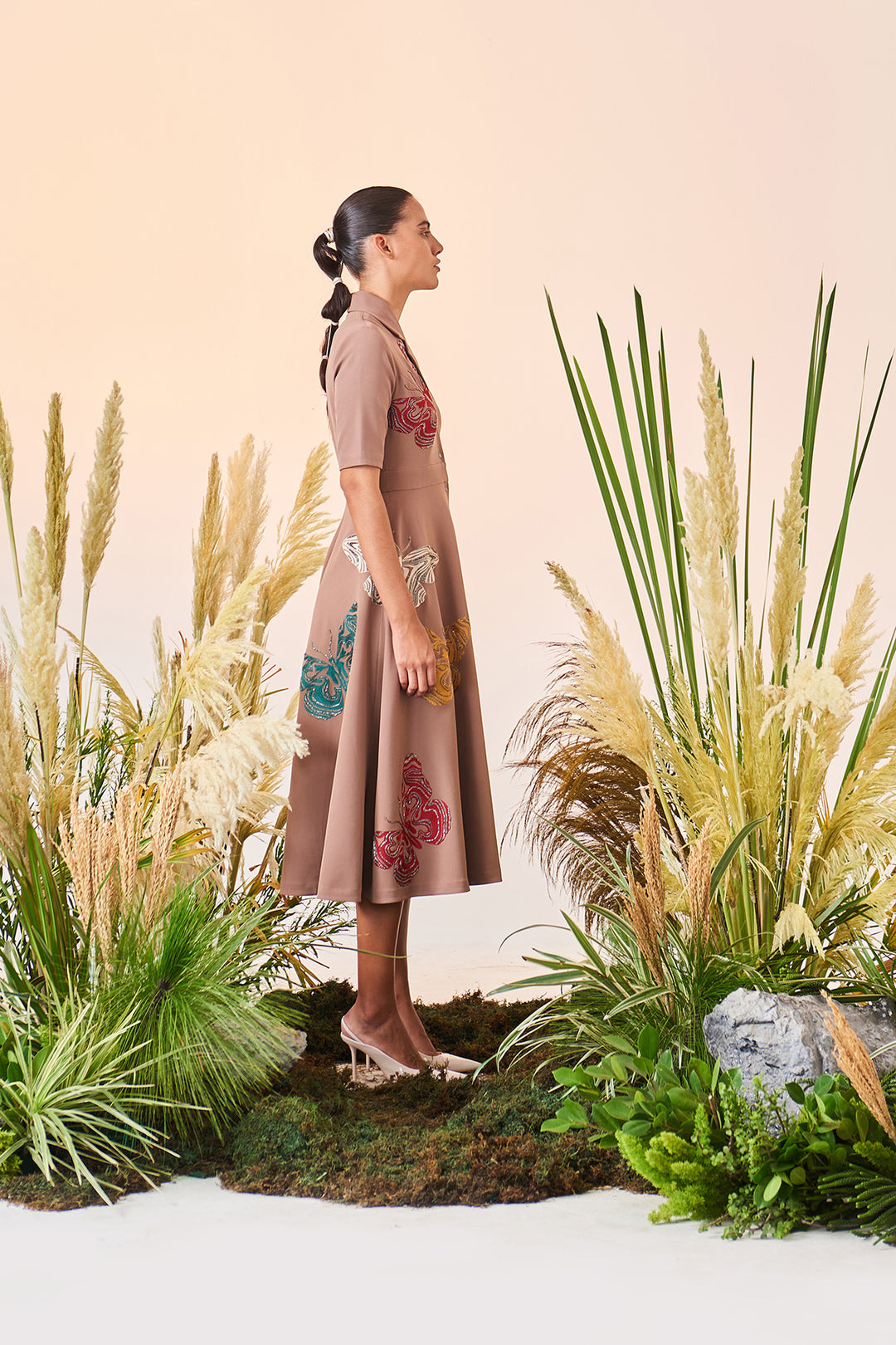 Optical Butterflies Coat Collar Circular Dress