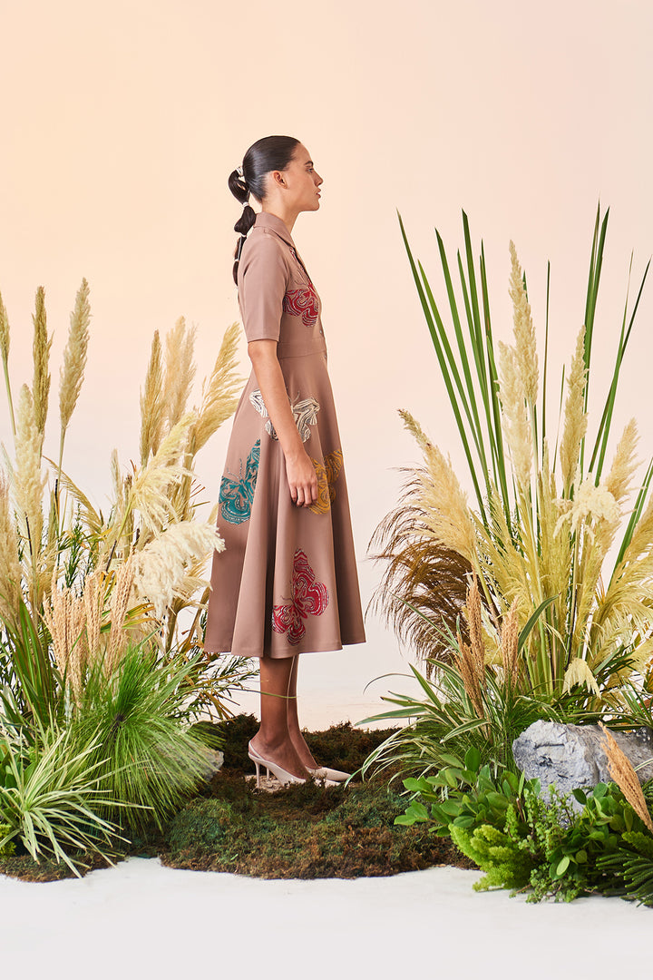 Optical Butterflies Coat Collar Circular Dress