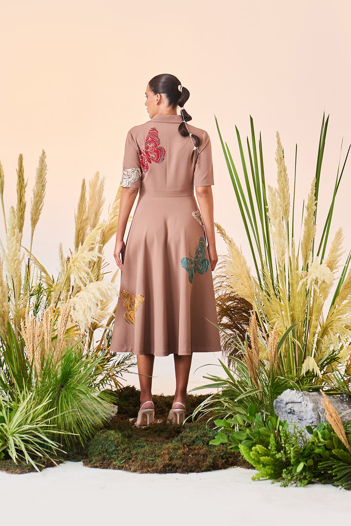 Optical Butterflies Coat Collar Circular Dress