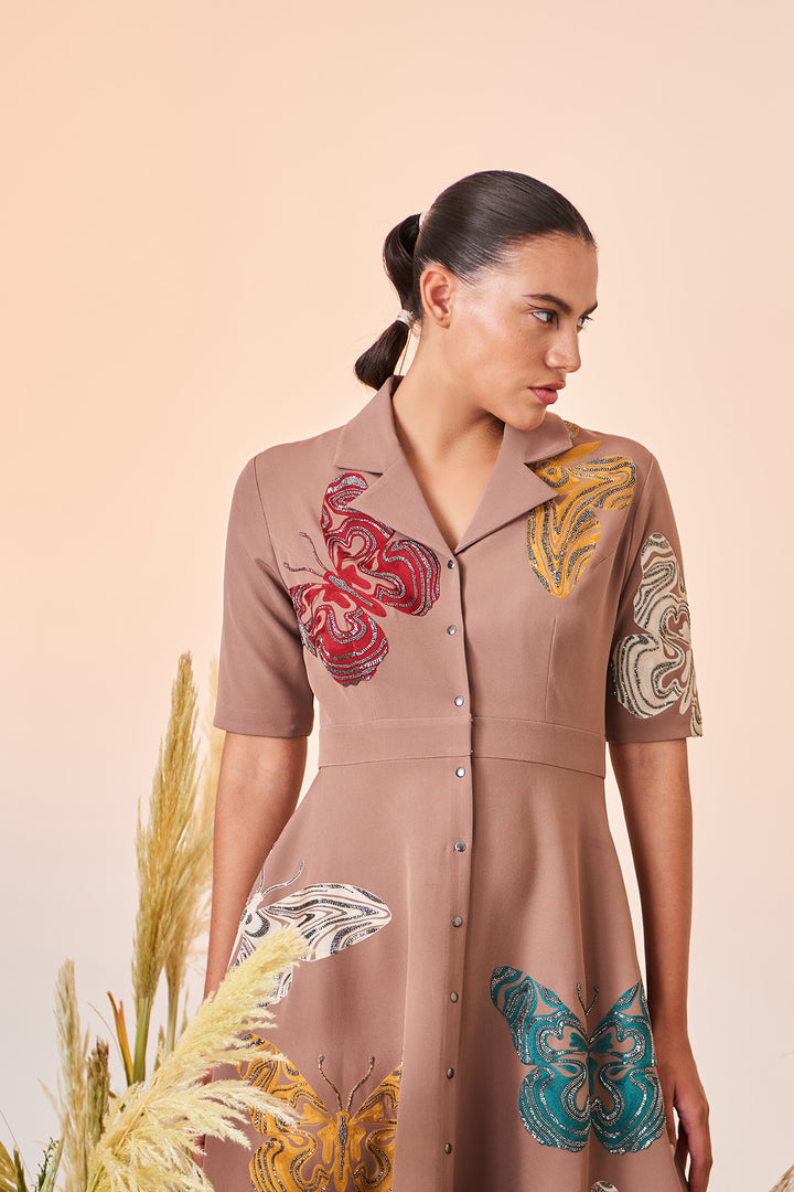 Optical Butterflies Coat Collar Circular Dress