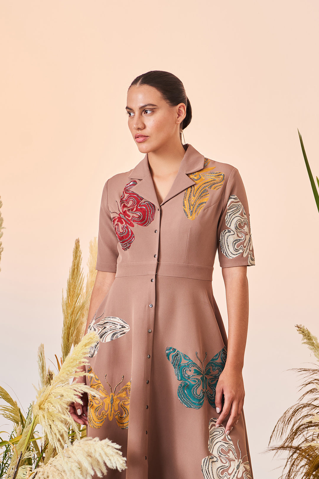 Optical Butterflies Coat Collar Circular Dress