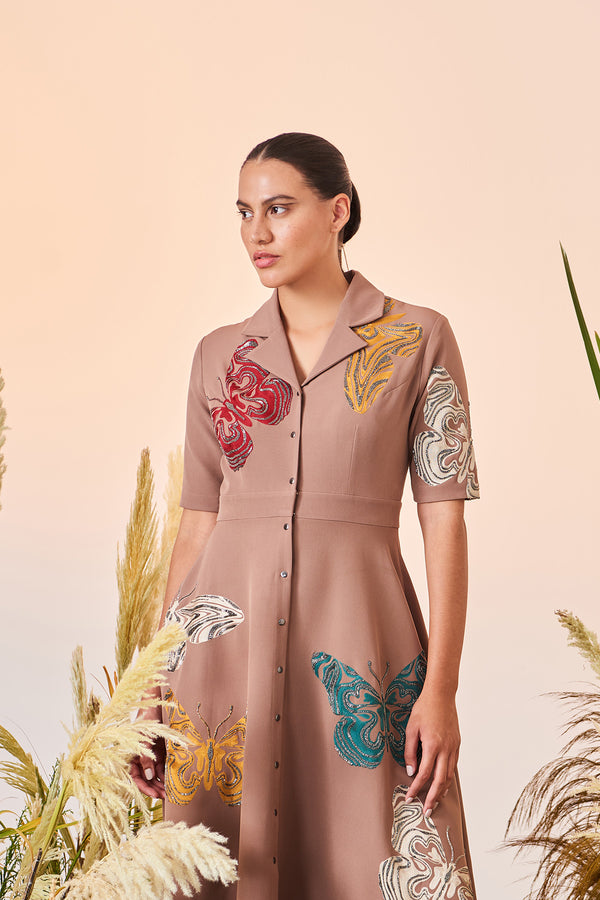 Optical Butterflies Coat Collar Circular Dress