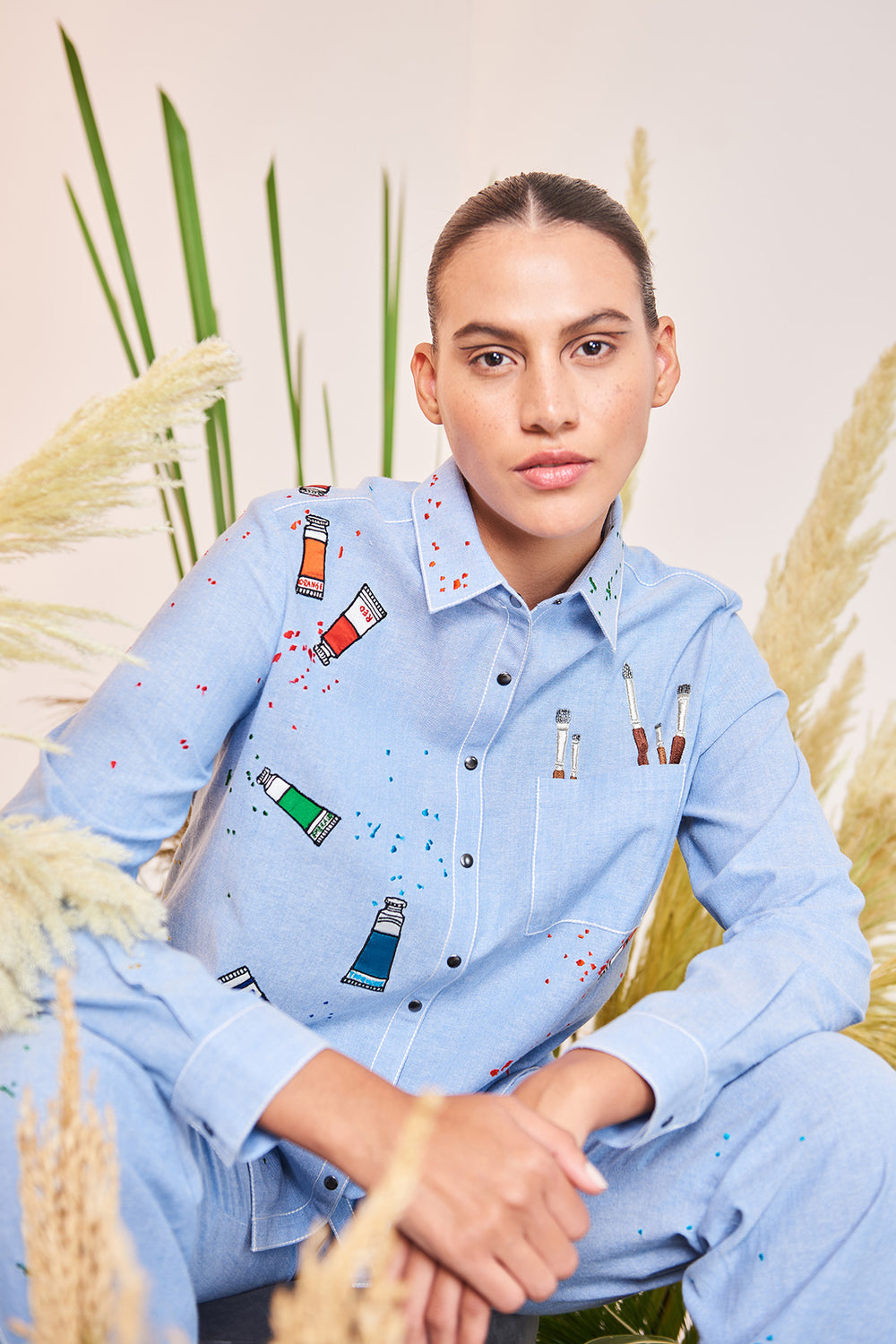 Straight Pant Of (Paint Brush High Low Shirt)