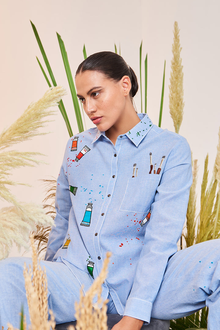 Straight Pant Of (Paint Brush High Low Shirt)