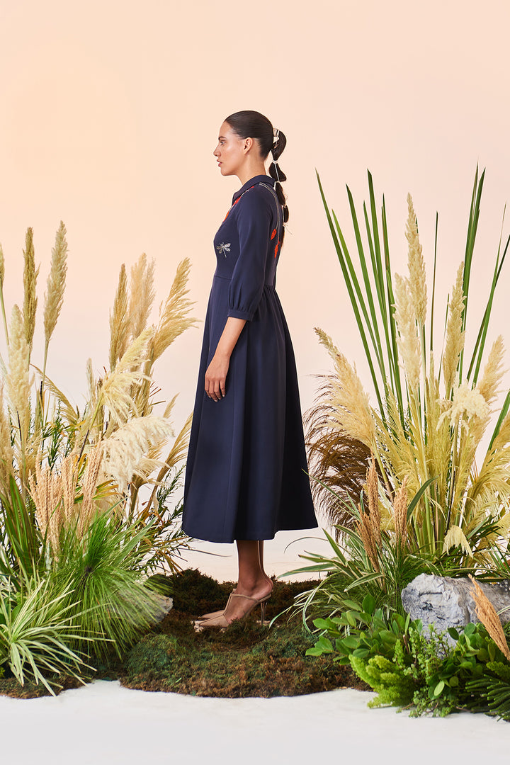 Flower And Dragonflies Long Dress