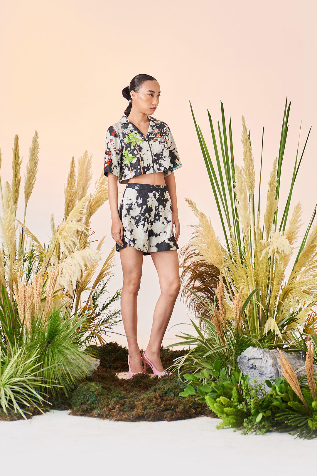 Love Circle Cropped Shirt And Shorts