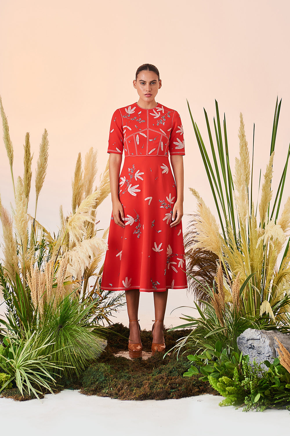 Tiny Branches Corset Midi Dress