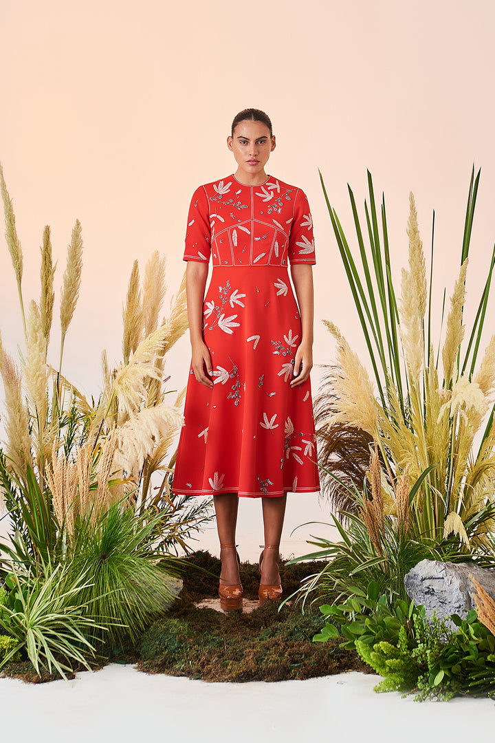 Tiny Branches Corset Midi Dress