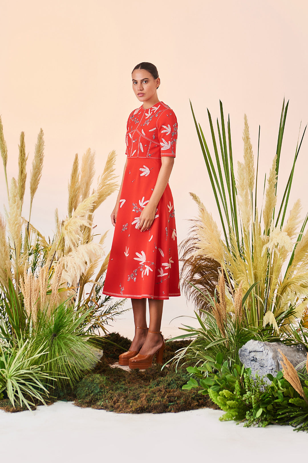 Tiny Branches Corset Midi Dress