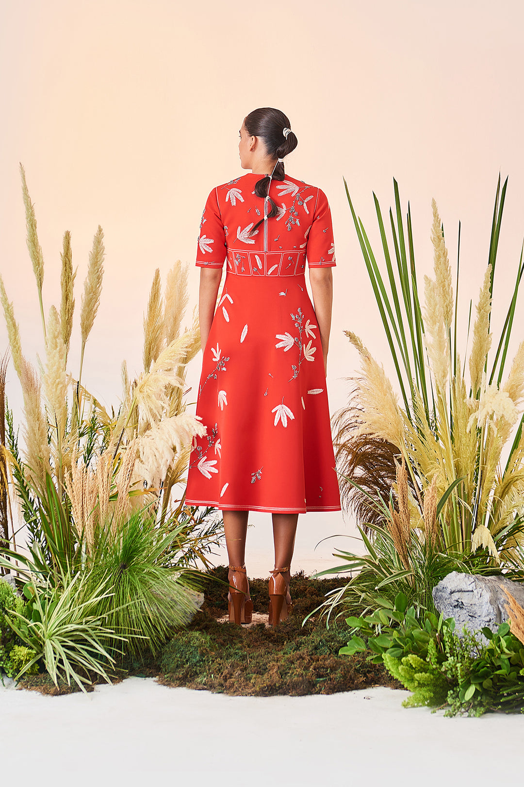 Tiny Branches Corset Midi Dress