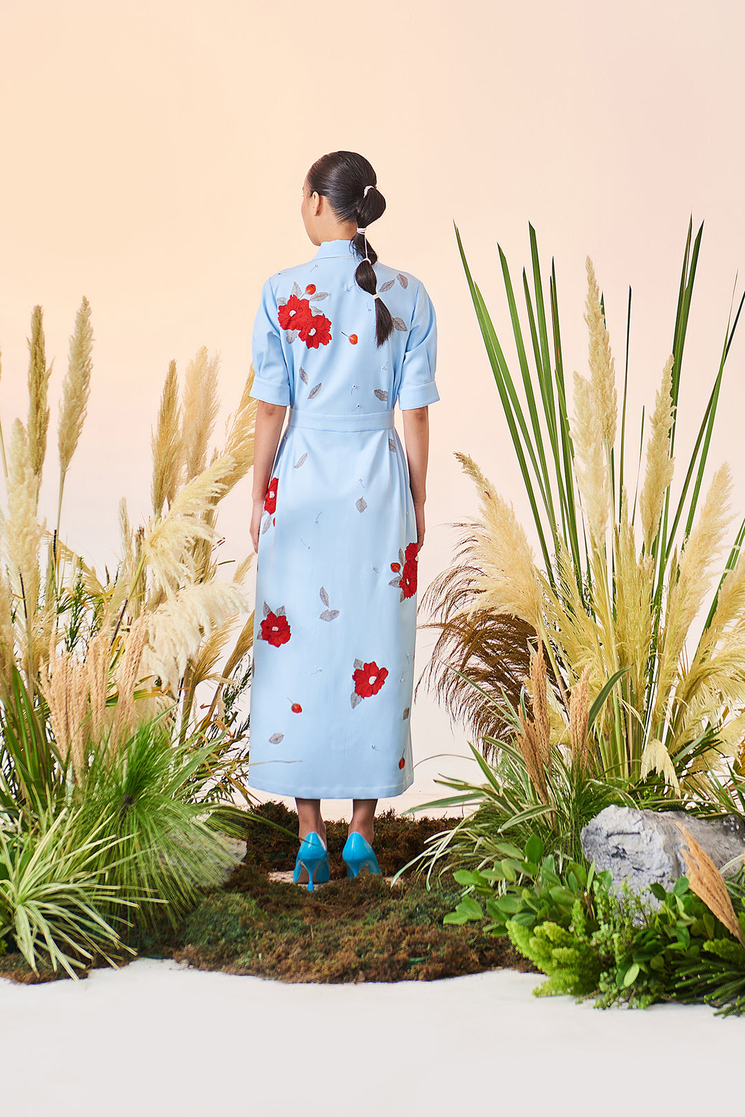 Blooming Flowers Side Pleated Long Dress