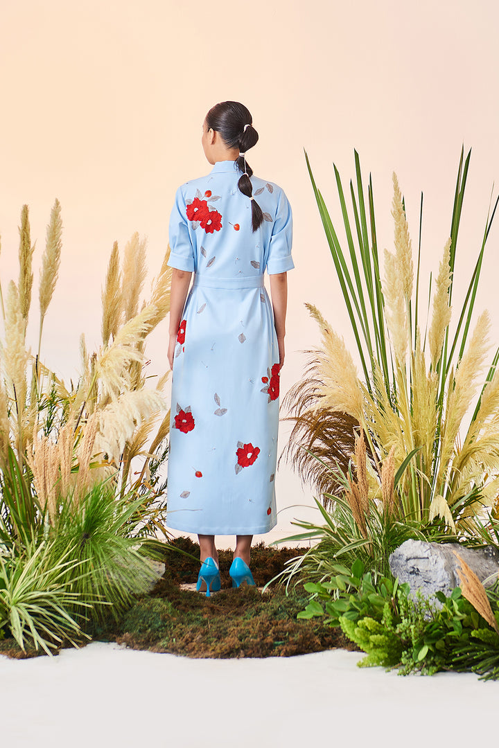 Blooming Flowers Side Pleated Long Dress